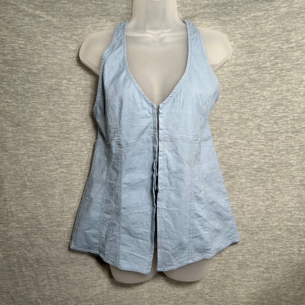 Urban Outfitters Sari Seamed‎ Linen Blend Halter Womens Large Blue Sleeveless